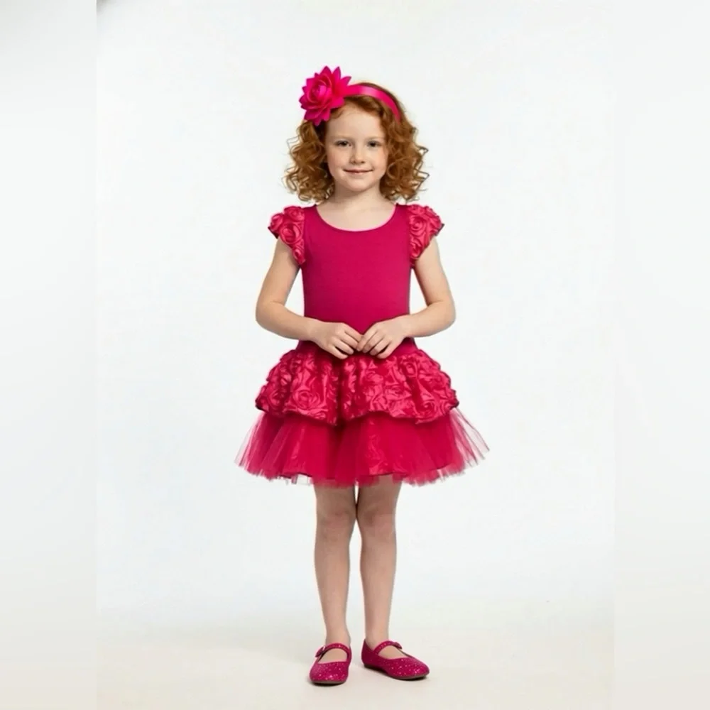 Dolls & Divas Hot Pink Ruffles Tulle & Roses Girls‎ Dress Sz 4 NWT
